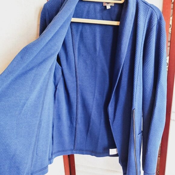 Talbots Jacket Shawl Collar Seaming Detail Half Zip Moto Style Blue Petite Large - Picture 4 of 11